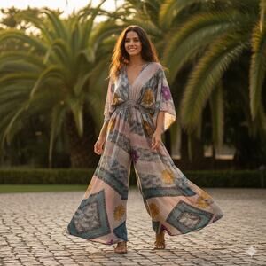 Floral Pattern Wide-Leg Jumpsuit in Multicolor